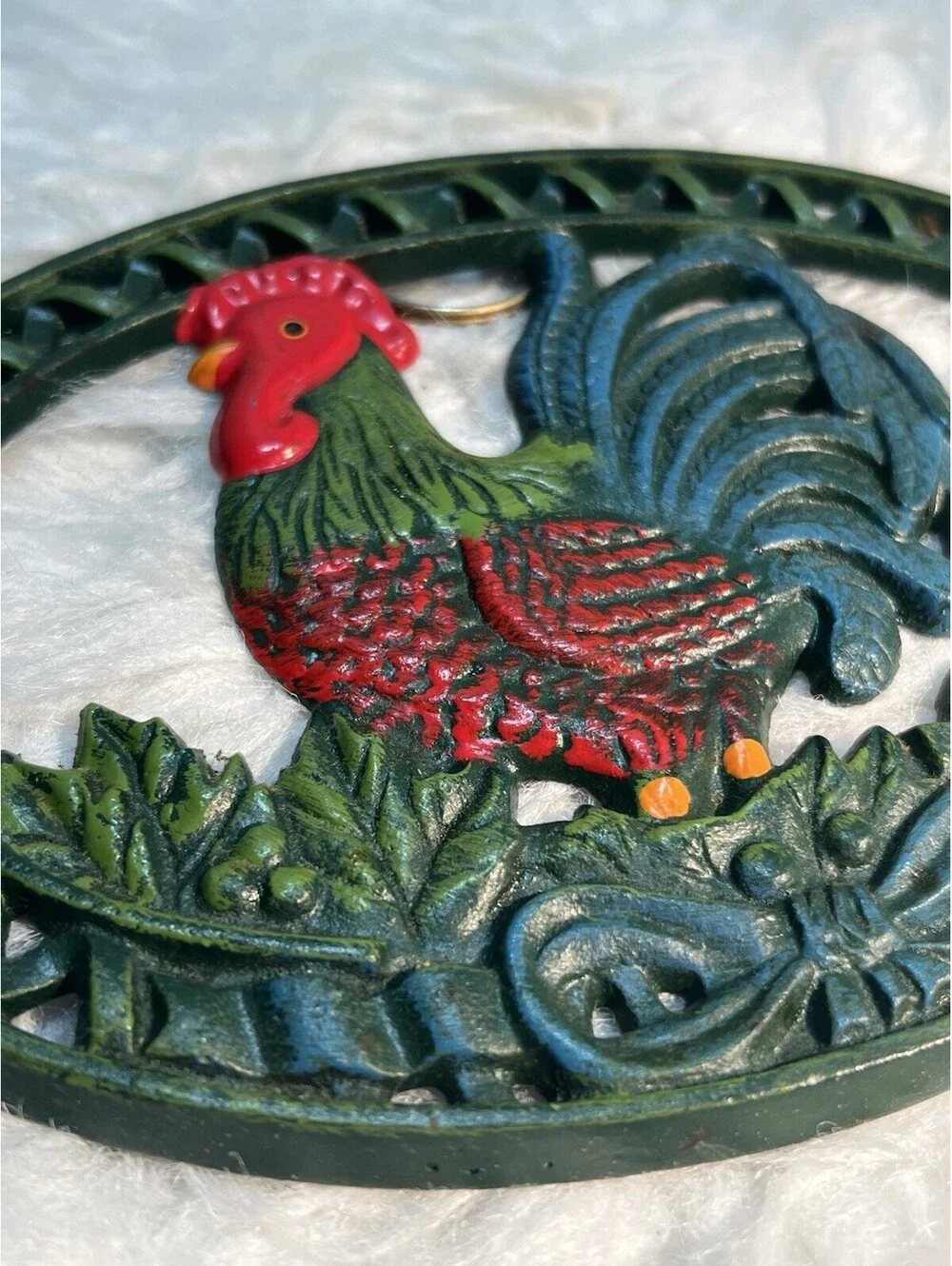Green Cast Iron Rooster Trivet 2003